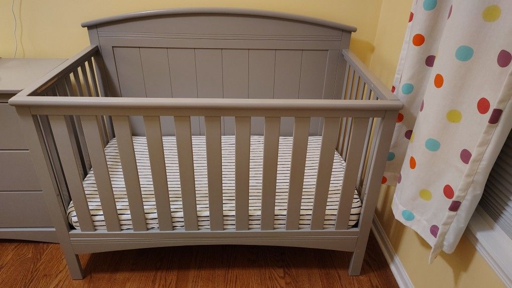 Gray Crib with Toddler Rail - Matching Dresser 