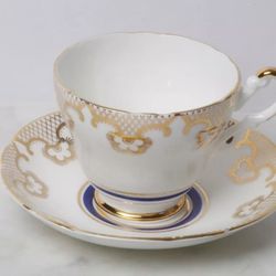 Collectible Vintage Gold Blue Regency Bone China Tea Cup Saucer Made in England