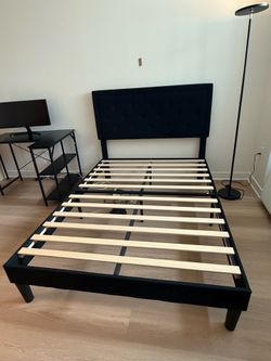 Black full size bed frame with headboard