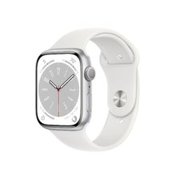 Apple Watch Series 8 GPS 45mm Silver Aluminum Case with White Sport Band - M/L. Fitness Tracker,