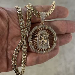 14k premium gold plated pave setting stones Jesus pendant and necklace 🔥🔥