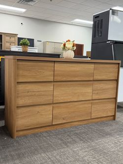 9 Drawer Dresser For Bedroom, Curved Edge Design Modern Dressers & Chest Of Drawers, 55" Wide Nursery Dresser,9 Drawer Large Dresser For Bedroom Natur