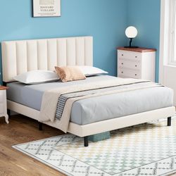 Queen Size Bed Frames Upholstered Platforms with Headboard,Mattress Foundation,Bedroom and Guest Room Bed Frames,No Box Spring Needed,Easy Assembly,Be