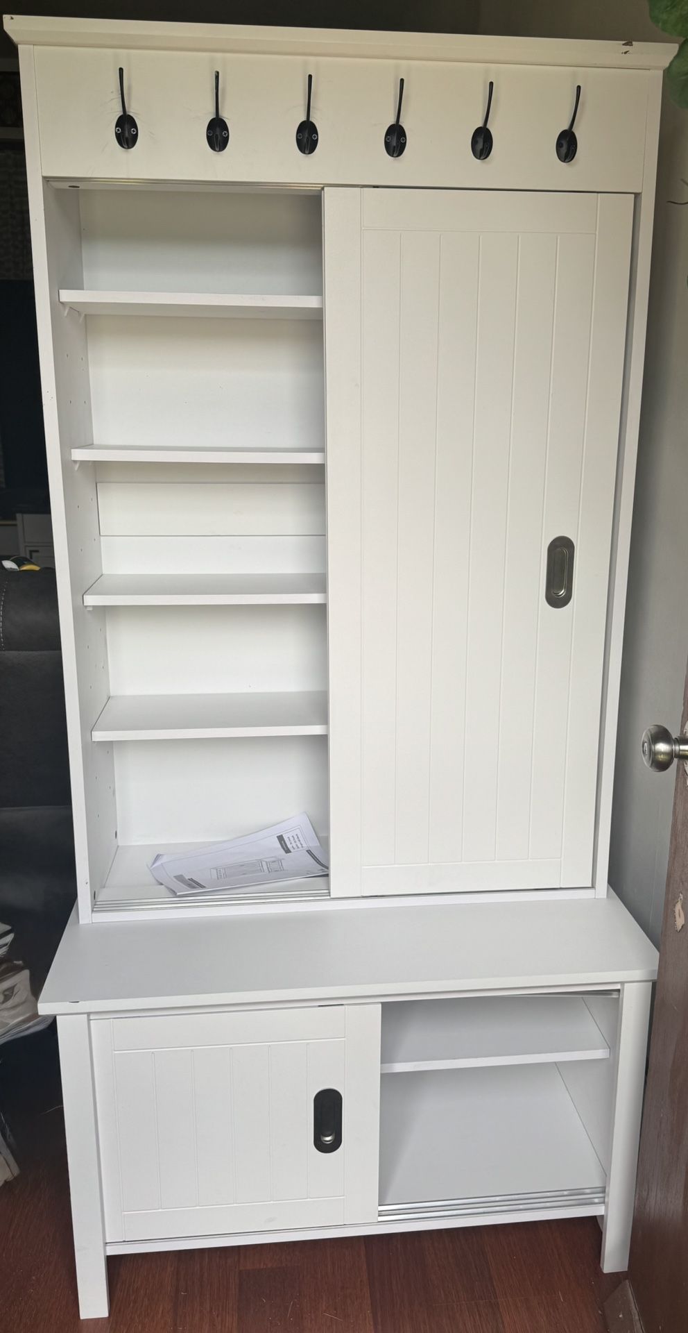 Wooden entrance bench with sliding doors Multifunctional shoe cabinet