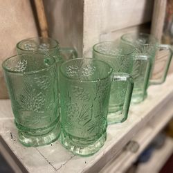 Set of 5 Vintage Tiara Indiana Glass Ponderosa Pine 12oz Mugs