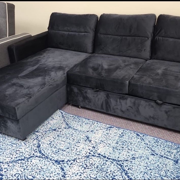Black Velvet Sofa Sectional Sleeper With Storage 🔥buy Now Pay Later 