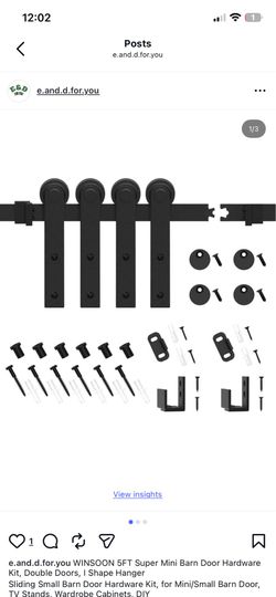 WINSOON 5FT Super Mini Barn Door Hardware Kit, Double Doors, I Shape Hanger Sliding Small Barn Door Hardware Kit, for Mini/Small Barn Door, TV Stands,