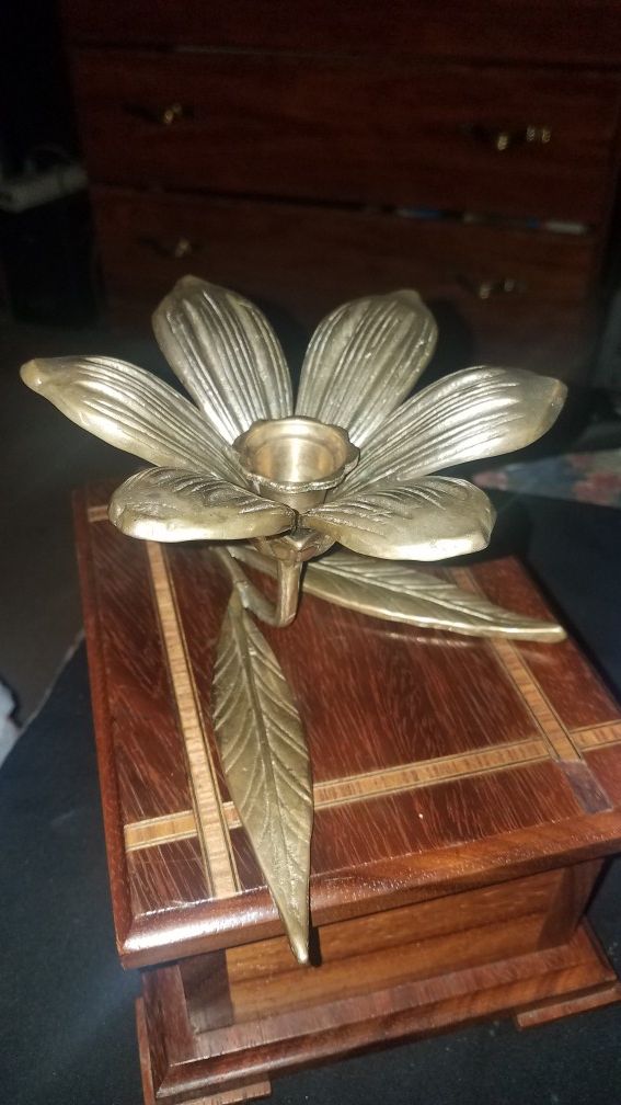 Solid brass flower candle holder