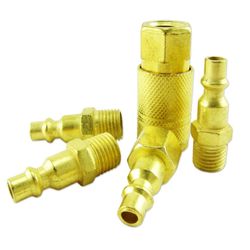 1/4" Coupler 5 pc Set Brass Plated Air Coupler With Adapter Compressor Tool