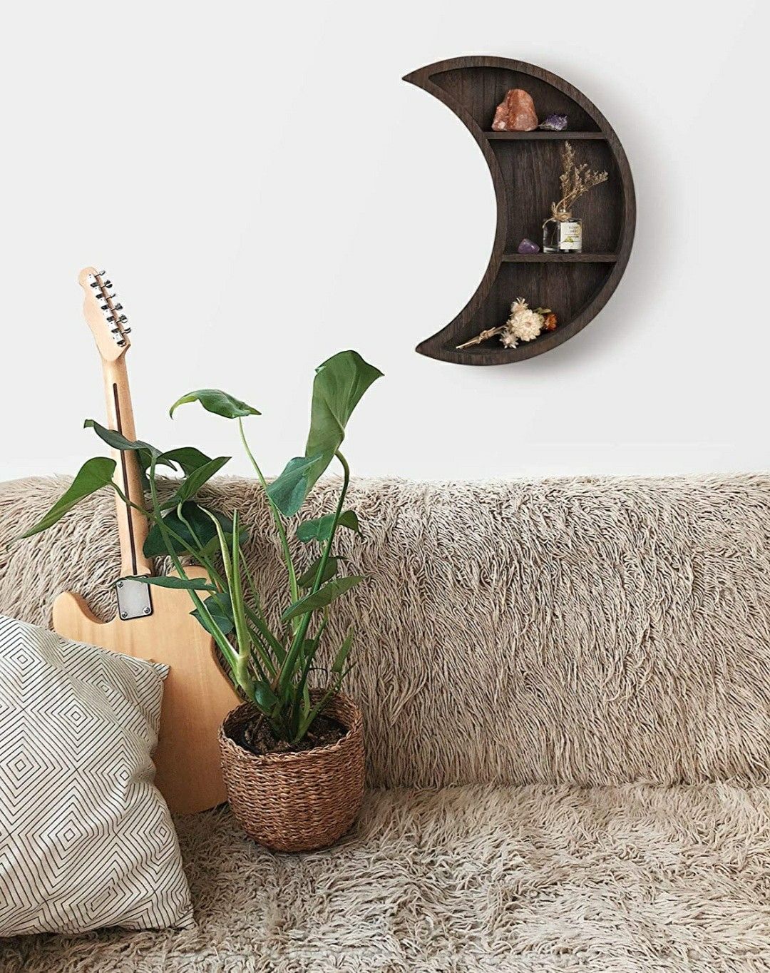 Wooden Wall Mounted Moon Shelf Floating Shelves