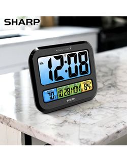 SHARP Atomic Clock – New Version with Always-On Bright Color Display, Atomic Accuracy, Jumbo 3" Easy to Read Numbers - Indoor/ Outdoor Temperature, Wi Thumbnail