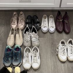 Shoes Top Row Size 8,  Second Row Size 8.5,  Third Row Size 9, And White Nikes Size 6.5 Y.  Any $8. 