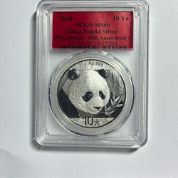 CHINESE SILVER PANDA.   2018. PCGS  MS69