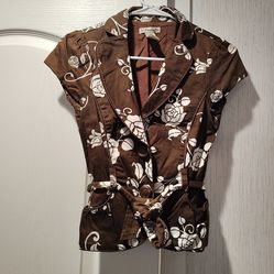 Brown floral short sleeve blazer