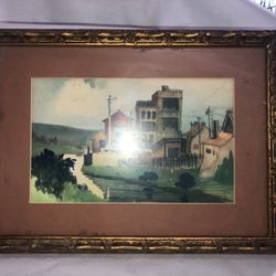 Original Watercolor Painting  Artist Signed Landscape/Houses