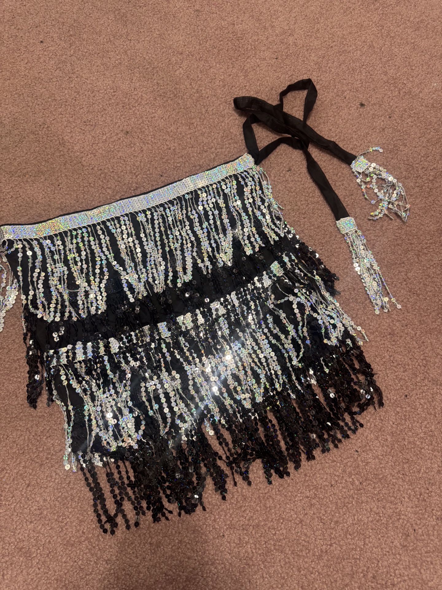 New one size black sequin fringe wrap festival rave edc mini skirt short