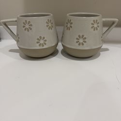 2 Pair Of Mugs, Beige Color/Neutral With Cute Flowers