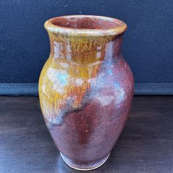 Handmade 7Inch Ceramic Brown Reactive Vase, Classic Shape