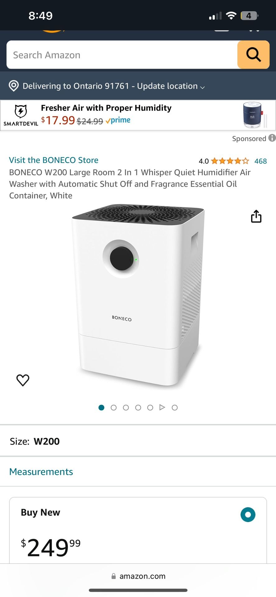 New Visit the BONECO Store 4.0 BONECO W200 Large Room 2 In 1 Whisper Quiet Humidifier Air Washer with Automatic Shut Off and Fragrance Essential Oil