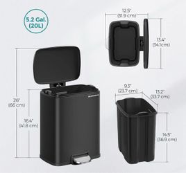SONGMICS 5.2-Gallon (20L) Trash Can Stainless Steel Step Trash Bin w/ Pedal - Black