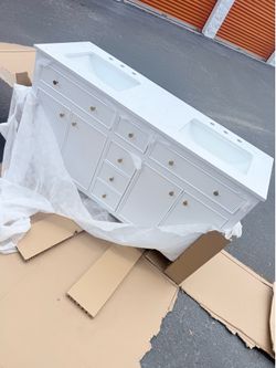 Allen + Roth Sandbanks 60-in White Undermount Double Sink Bathroom Vanity with White Engineered Stone Top