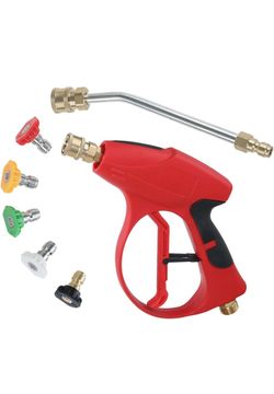 Sooprinse - Pistola corta para lavadora a presión de 3000 PSI, varilla curvada de extensión de repuesto de 18 cm, 5 puntas de boquilla, entrada M22-14