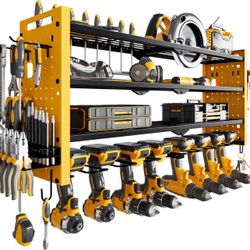 32” Power Tool Organizer Wall Mount,4 Layers Large Capacity Tool Rack (BLACK/YELLOW