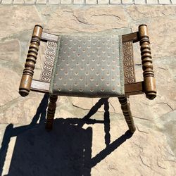 Vintage Vanity Wooden Fabric  Footstool Bench 18x17x15