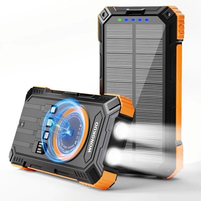49800mAh Solar Phone Charger with USB-C in/Output, QC 3.0 Fast Charging with LED Flashlight,