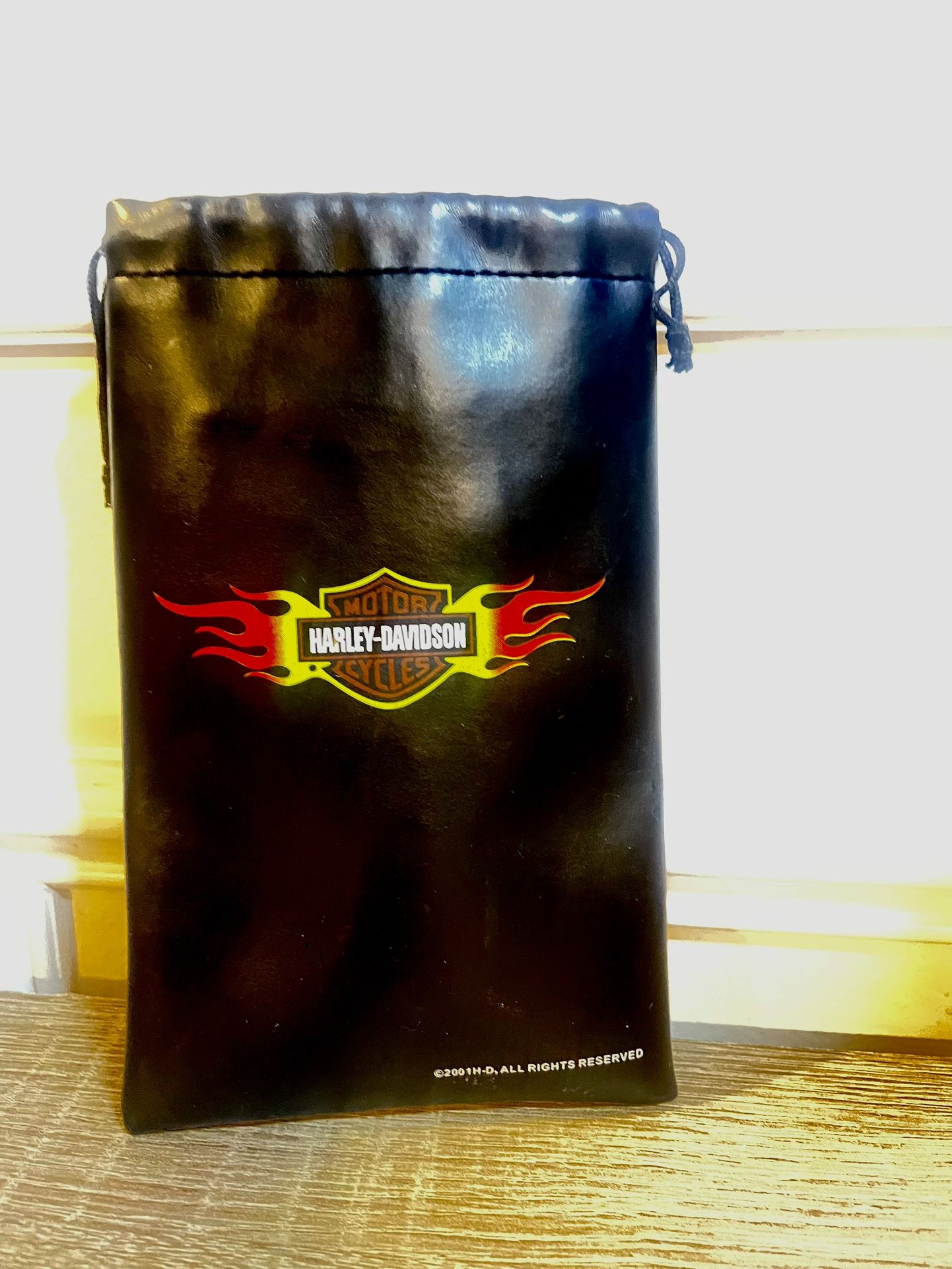 Harley Davidson Motor Cycles Sunglass Bag Draw String Faux Leather 7”X4”…(#19)