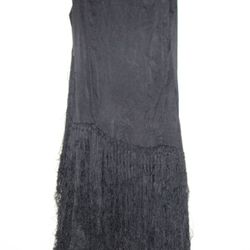 1920s Black Silk Crepe dress Fringe Dress w/Lining