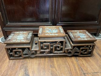 Antique Chinese Rosewood Carved Display Stand Delicated w/Mother-of-Pearl Inlay
