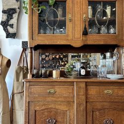 Antique Two-Piece Art Noveau Style Carved Oak Sideboard/Cabinet, Circa Early 1900’s