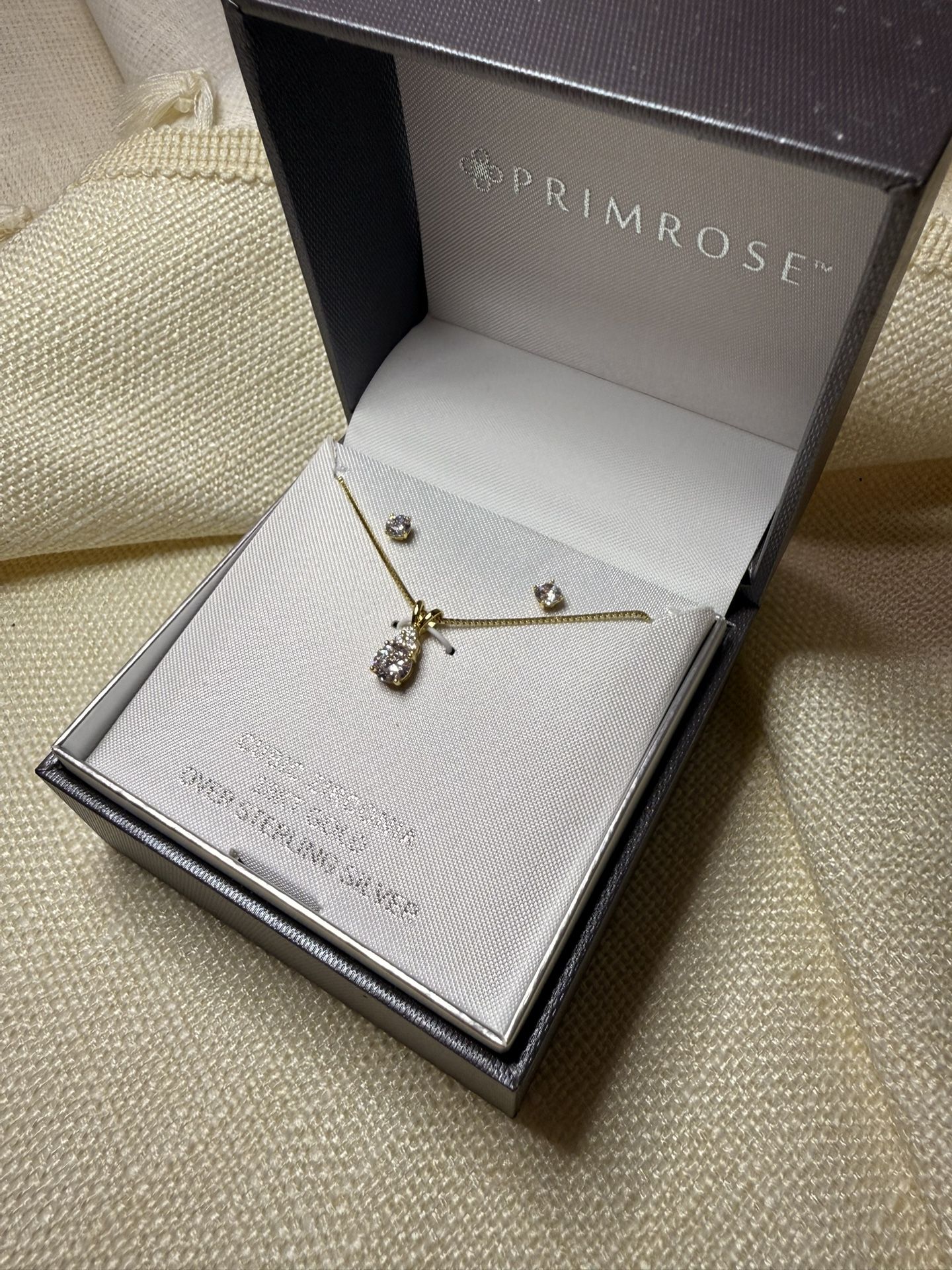 Primrose 18K Gold Over Sterling Silver Cubic Zirconia Necklace & Earrings Set