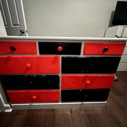 White Dresser With Pink And Black Drawers 