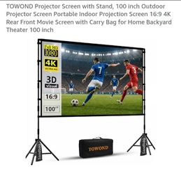 NEW TOWOND 100" PROJECTOR SCREEN WITH STAND