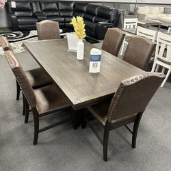 7PC Brown Dining Table Set