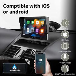 7" HD Double Din Car Stereo,Portable Wireless Touch Screen Apple CarPlay and Android Auto Automatic Multimedia Player,Car Stereo with Mirror Link/USB/