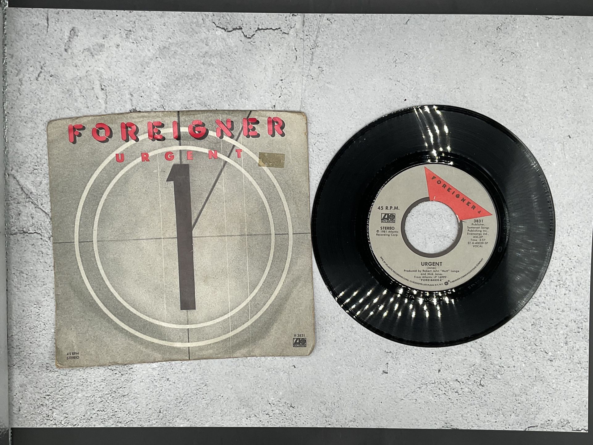 Foreigner “Urgent” 45 Vinyl Record