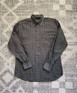 Ike Behar Mens Flannel Shirt M 100% Cotton Made in Hong Kong