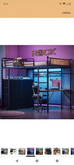 Metal Loft Bed with Built-In Desk