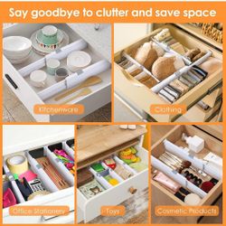 Adjustable Drawer Dividers 5-Pack (with 4 Inserts), 4" High, 10.8-17.3" Kitchen Drawer Organizers Separators for Bathroom Closet, Clothing, Office, 