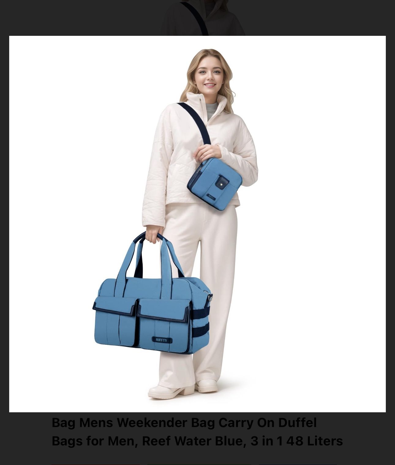 Duffle Bag Leather Waterproof Canvas Travel Bag Mens Weekender Bag Carry On Duffel Bags for Men, Reef Water Blue, 3 in 1 48 Liters