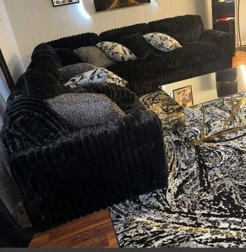 BLACK CORDUROY BRAND NEW SECTIONAL SAME DAY DELIVERY