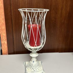 Home interiors Tall vase whitewash Distressed Metal Wire Candle Holder