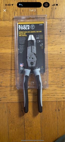 Klein Tools J2159CRTP Hybrid Pliers with Crimper, Fish Tape Puller and Wire Stripper