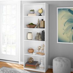 White Adjustable Bookshelf 5 Shelves