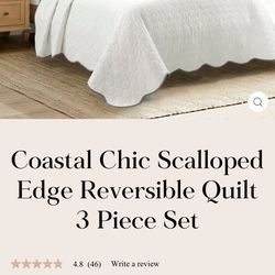 Lush Decor Coastal Chic Scalloped Edge Reversible Cotton Quilt 3 Piece Set