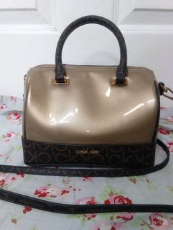Calvin Klein gold patent mini satchel bag