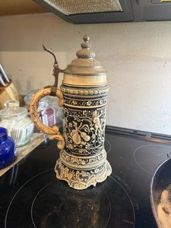 Vintage German Beer Stein with Pewter Lid